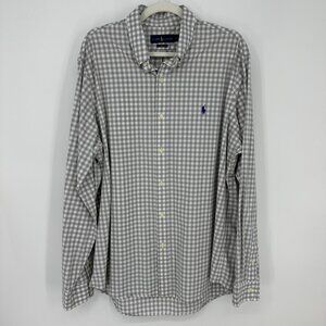 Ralph Lauren Gingham Plaid Button Down Dress Shirt Classic Fit Check Gray White
